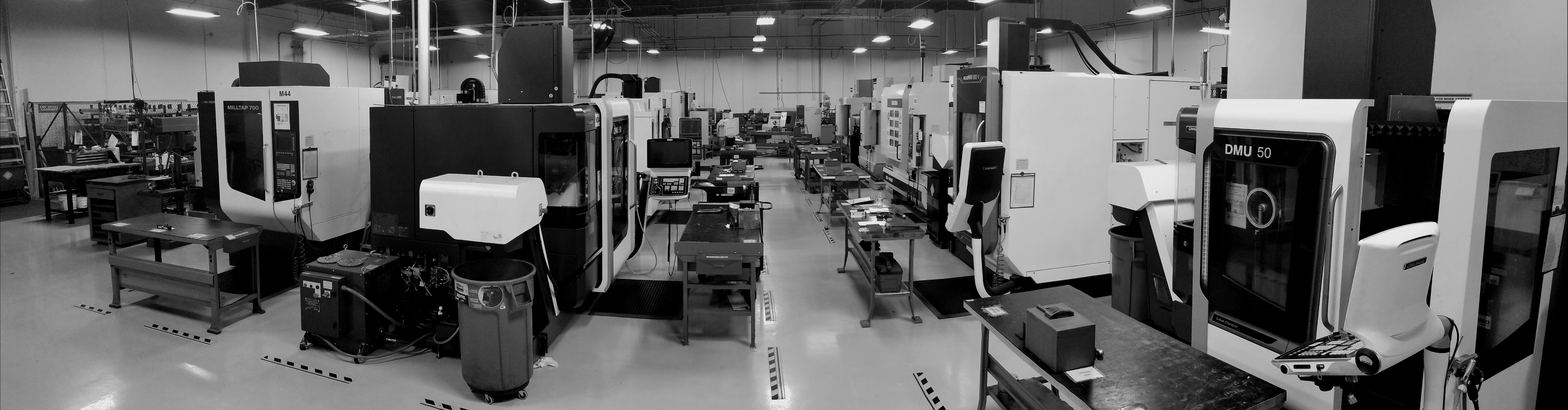 Qualitask shop floor with CNC milling equipment